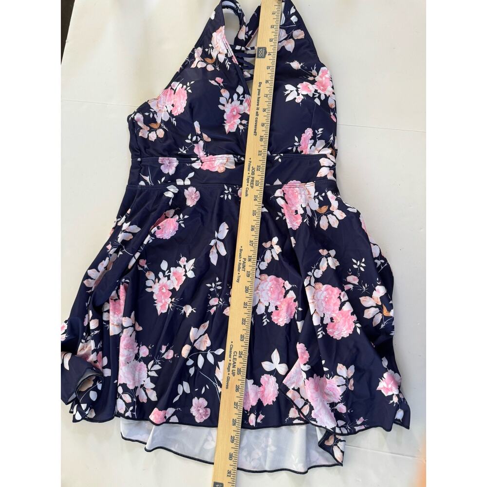 BloomChic Swim Top Womens 14-16 Blue Floral Tankini Wide Strap Padded #6938 - Picture 9 of 12